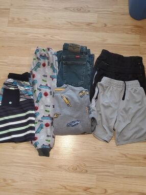 Boys 7 Pc Mixed Lot Wrangler Jeans, Sweatshirt, PJ Pants, Swim Trunks, 3 Shorts